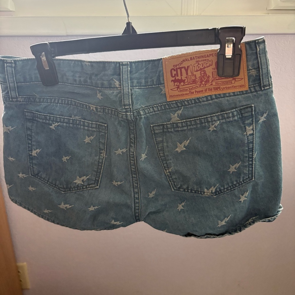 BAPE Women sz S BAPESTA Print Low Rise Denim Shorts A Bathing Ape Japan - Picture 2 of 11